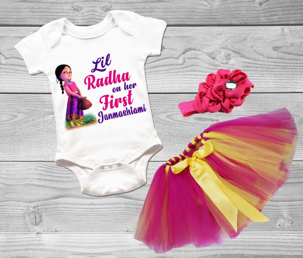 Radha Outfit/Onesie Janmashtami Dress for Newborn Baby Girl: skirts,  Baby Girl  