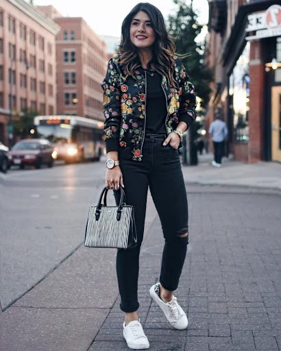 Black dress outfit with white shoes