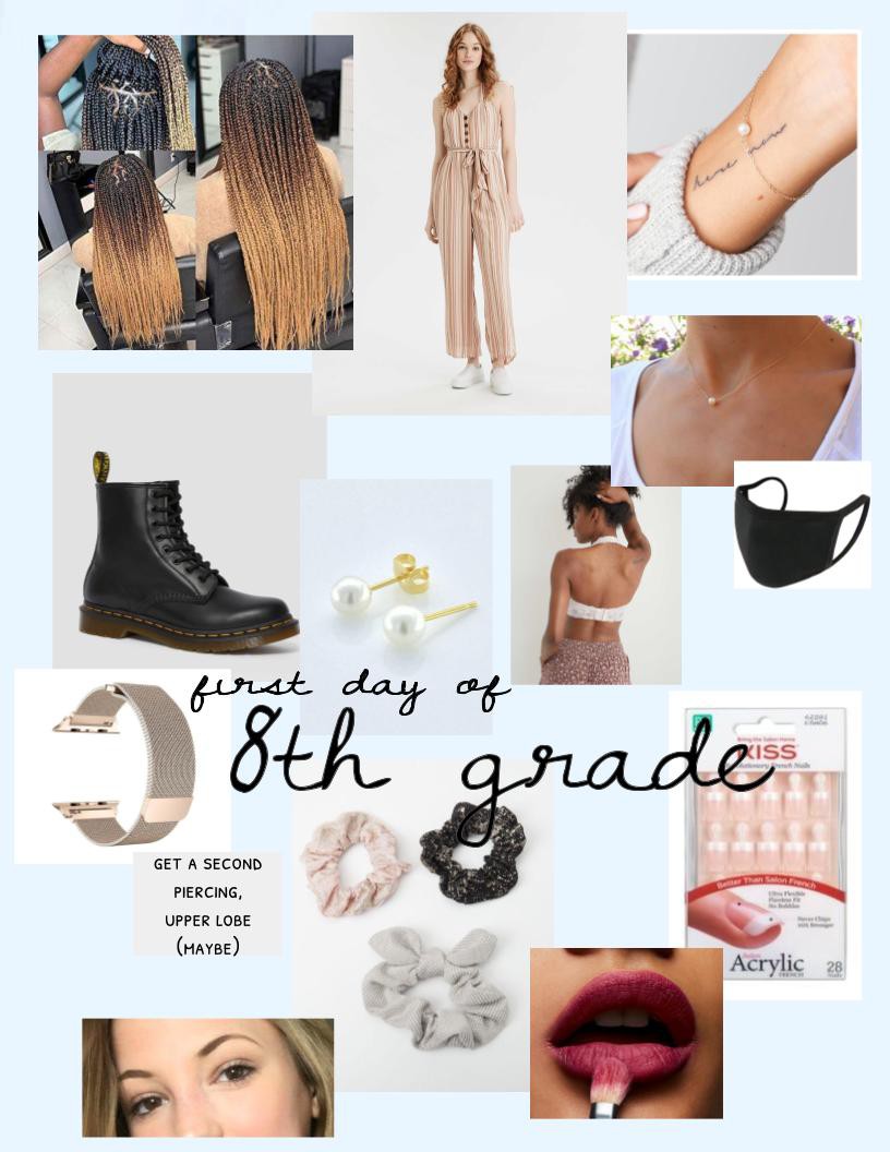first day of 8th grade outfit mood board: 