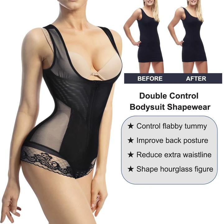 Women Waist Trainer Bodysuit Double Slim Full Body Shapewear Breathable Smooth Corset: Bodysuit  