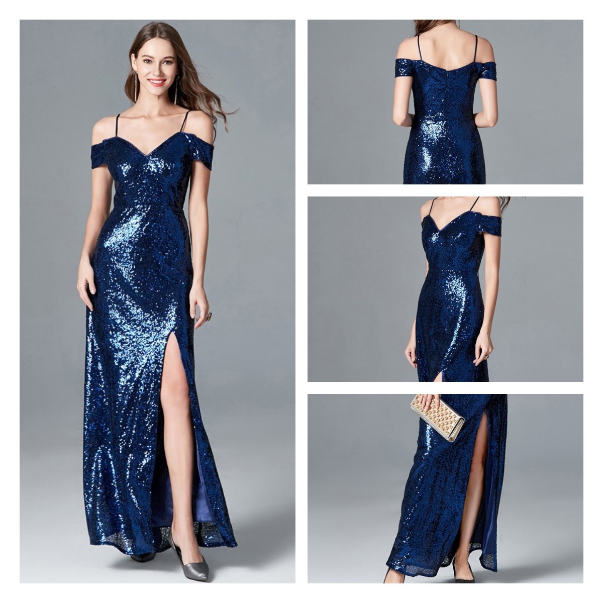 Blue Prom Dress,Sexy Open Back Off Shoulder Evening Gowns