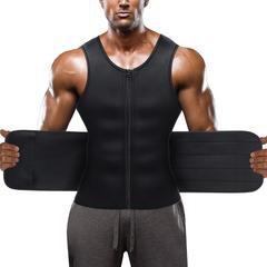 Black Hot Neoprene Sauna Front Zipper Tank Top With Adjustable Velcro for Men - Nebility