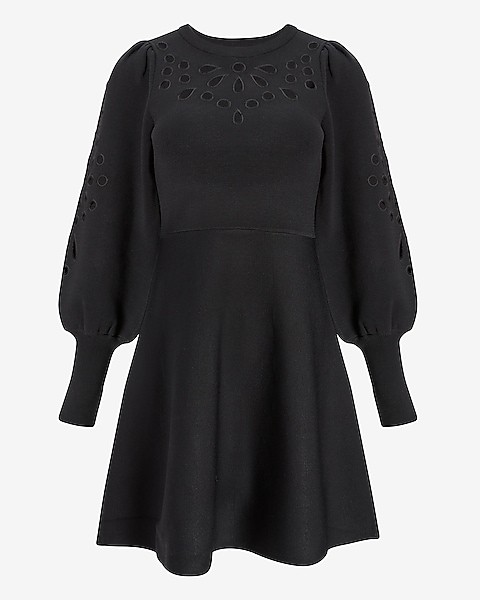 Eyelet Lace Fit And Flare Sweater Dress | Express | Dresses