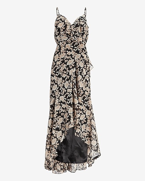 Floral Ruffle Wrap Front Maxi Dress | Express: 