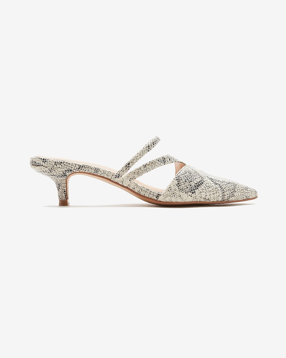 Snakeskin Asymmetrical Kitten Heels | Express | Shoes