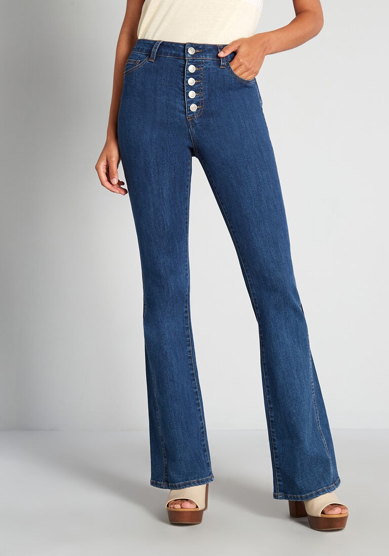 Those Sultry Baby Blues Flared Jeans: Denim Pants  