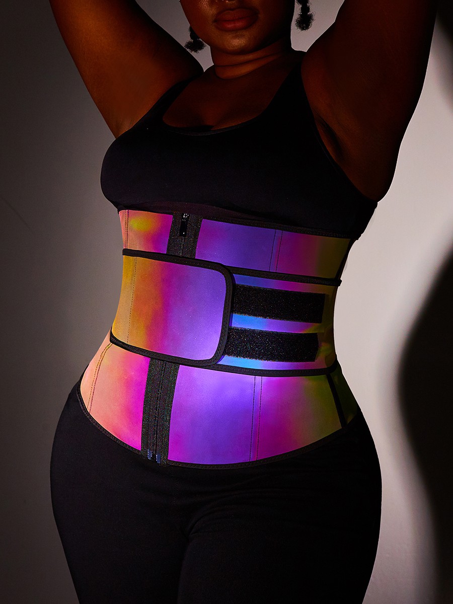 Rainbow Reflective Latex Waist Trainer Calories Burning: 