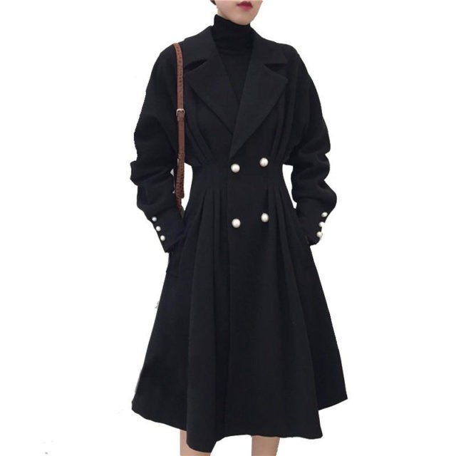 plus size Gothic trench coat for women black overcoat