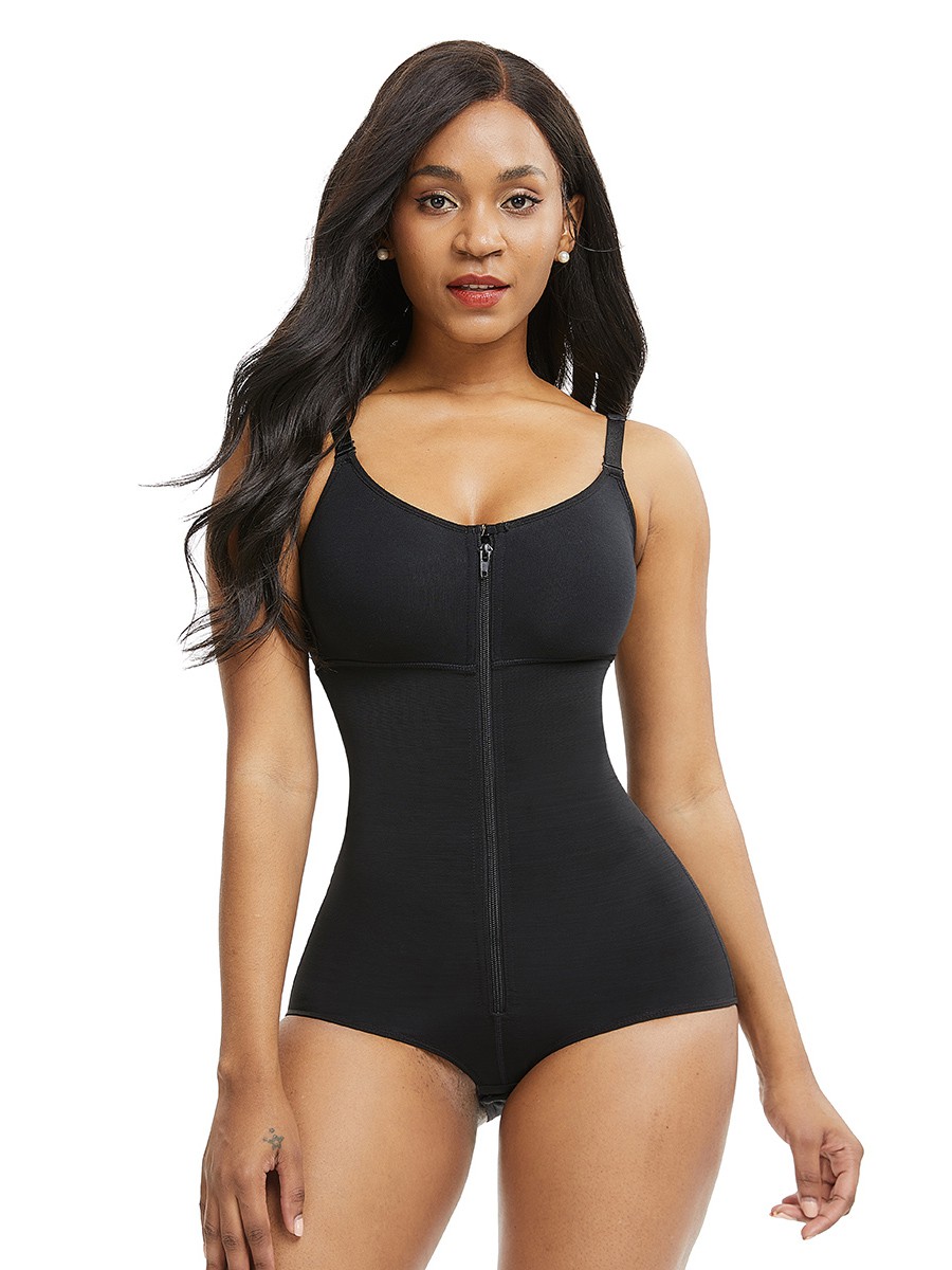 Black Large Size Body Shaper Bodysuit Front Zipper Good Elastic: 