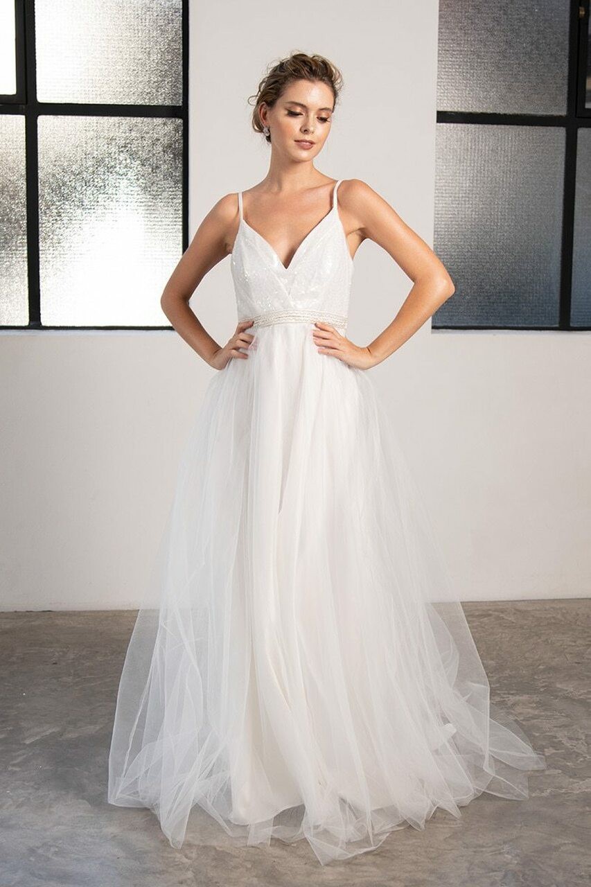 Nora Spaghetti Strap Tulle Wedding Dress in Ivory | Wedding Dress ...