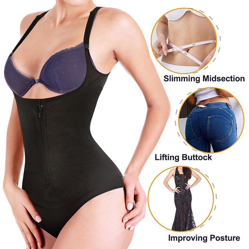 ELEADY Women Latex Waist Trainer Bodysuit Slim Zipper: Bodysuit  