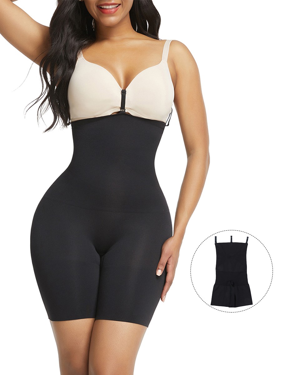 Black Three Buckles Rear Lifting Shapewear Seamless Slimming Belly: 