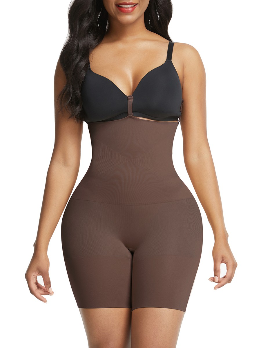 Deep Coffee Seamless Tummy Firm Control Shorts Shapewear Light Control: 