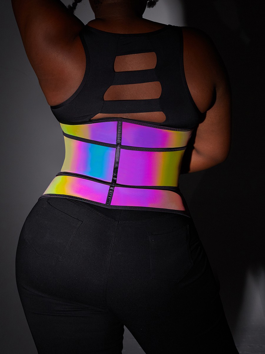 Rainbow Reflective Latex Waist Trainer Calories Burning: 