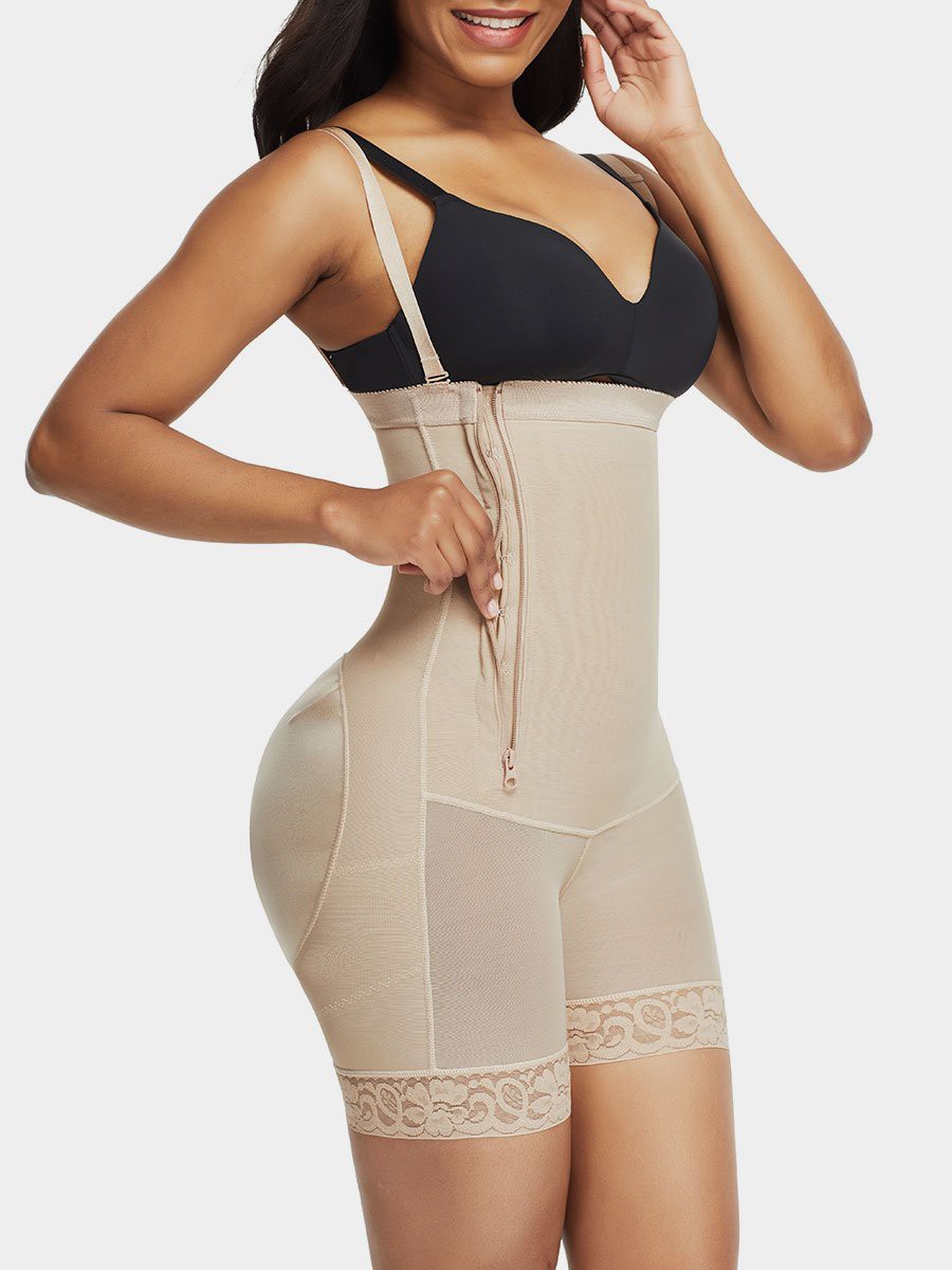 Open Bust Body Shaper With Side Zip: 