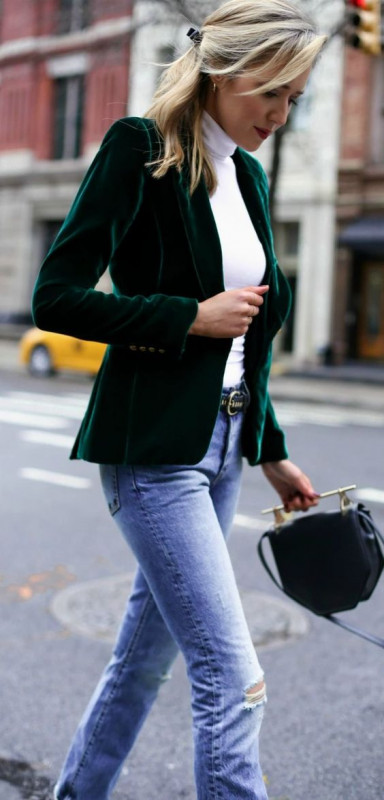Street Outfit With Velvet Coat For Girls: Winter Casual,  Velvet Outfits,  blue jeans outfit,  Street Outfit Ideas  