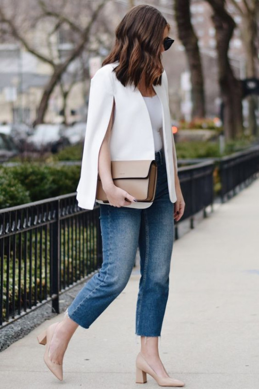 How To Wear A Cape Blazer With Jeans: Cape dress,  Smart casual,  White Blazer  