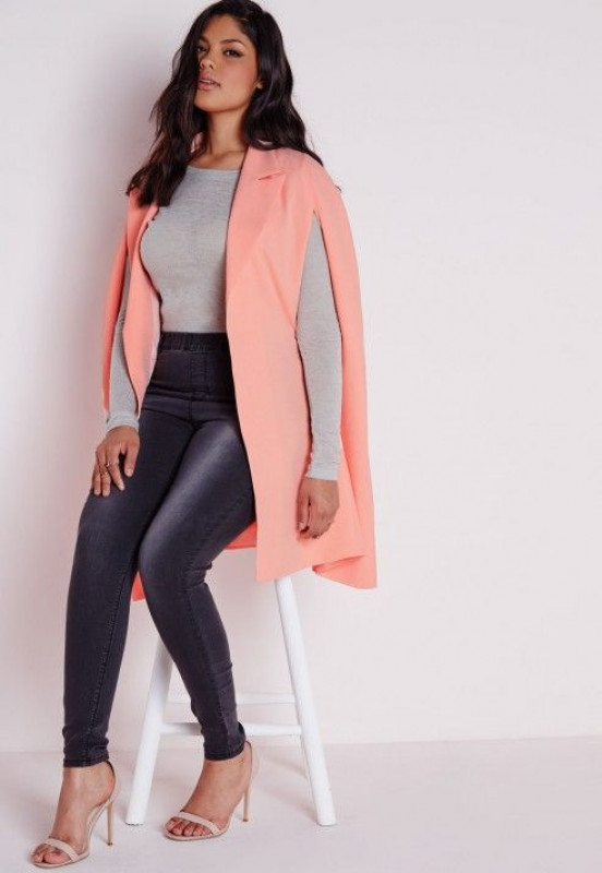 Pink Cape Blazer With Washed Out Jeans: pink blazer,  Black Jeans Outfit,  sweater,  Casual Winter Outfit,  Cape dress  