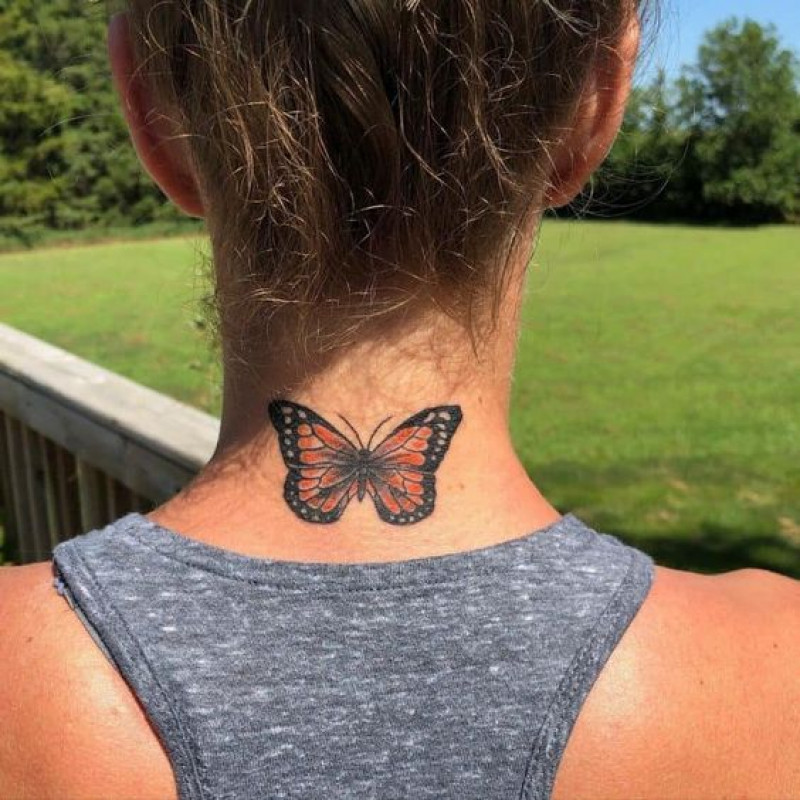 Black & Orange Butterfly Tattoo Ideas For Neck: Butterfly Tattoo,  Tattoo Ideas  