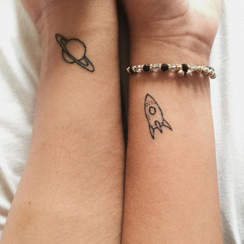 Planet & Rocket Tattoo Design For Lovers|Couple Tattoo Ideas