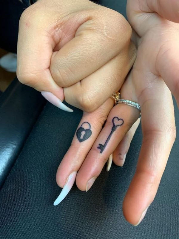 matching lock and key tattoos for couples