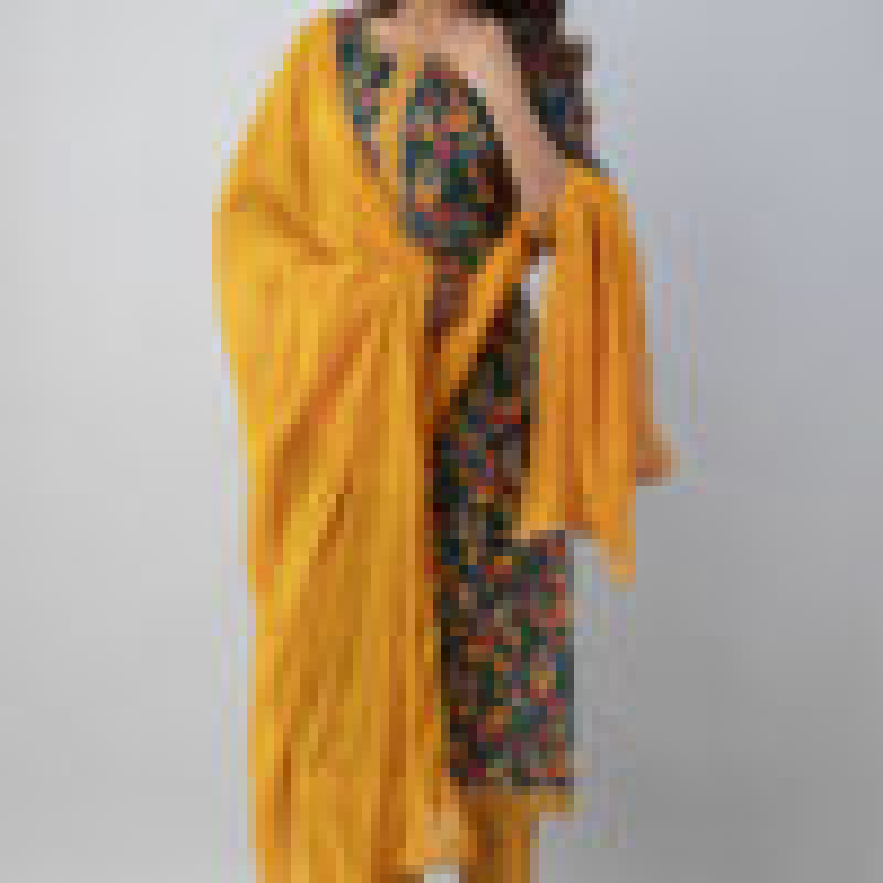 Buy Cotton Printed Bottle Green Kurta Set With Dupatta Online: 