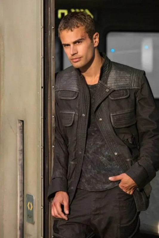 Theo James Divergent Four Black Leather Jacket: 