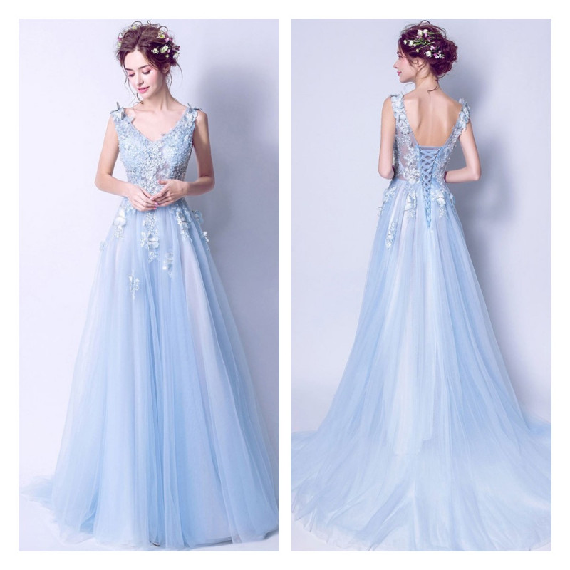 Light Blue Organza Evening Dress Online in Australia 2022-2023
