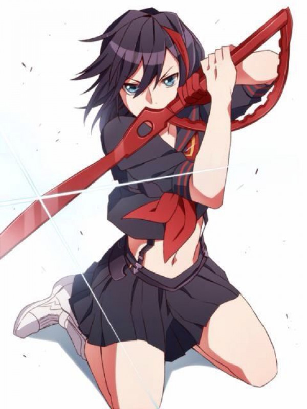 women, angry, hair in face, open mouth, face, anime, Kill la Kill, Matoi  Ryuuko, red background, anime girls, closeup