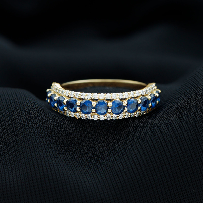 Minimal Created Blue Sapphire and Moissanite Anniversary Band Ring | Rings
