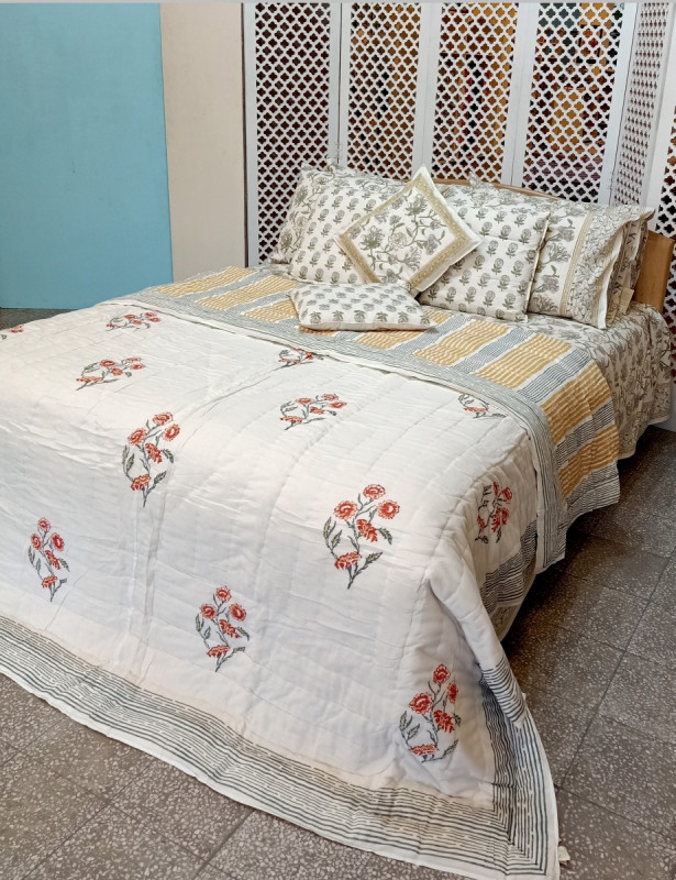 Shop Indian Cotton Hand Block Print Quilt: 