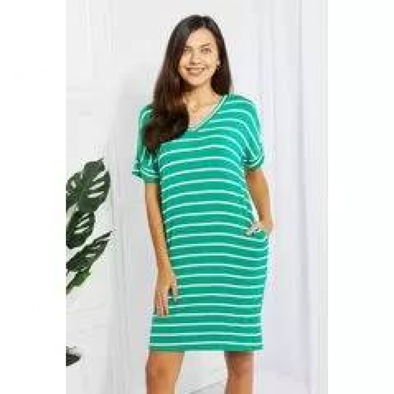 Zenana Springtime Sunshine Full Size Striped T-Shirt Dress: 