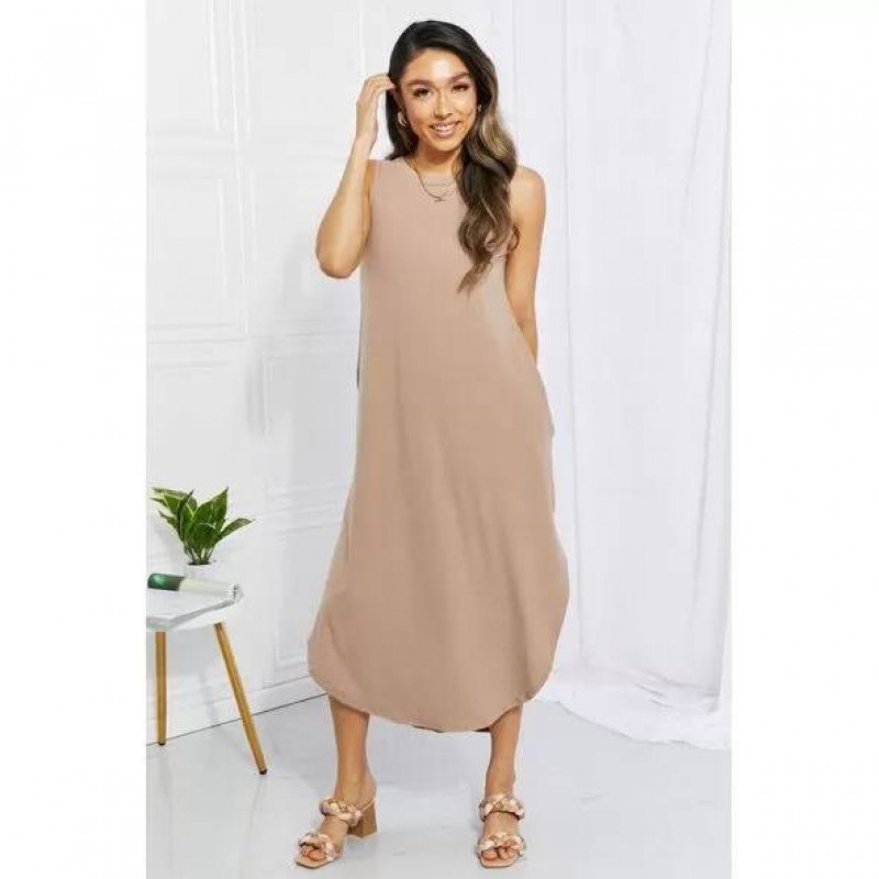 Zenana Making Music Brushed Sleeveless Dress in Mocha: 