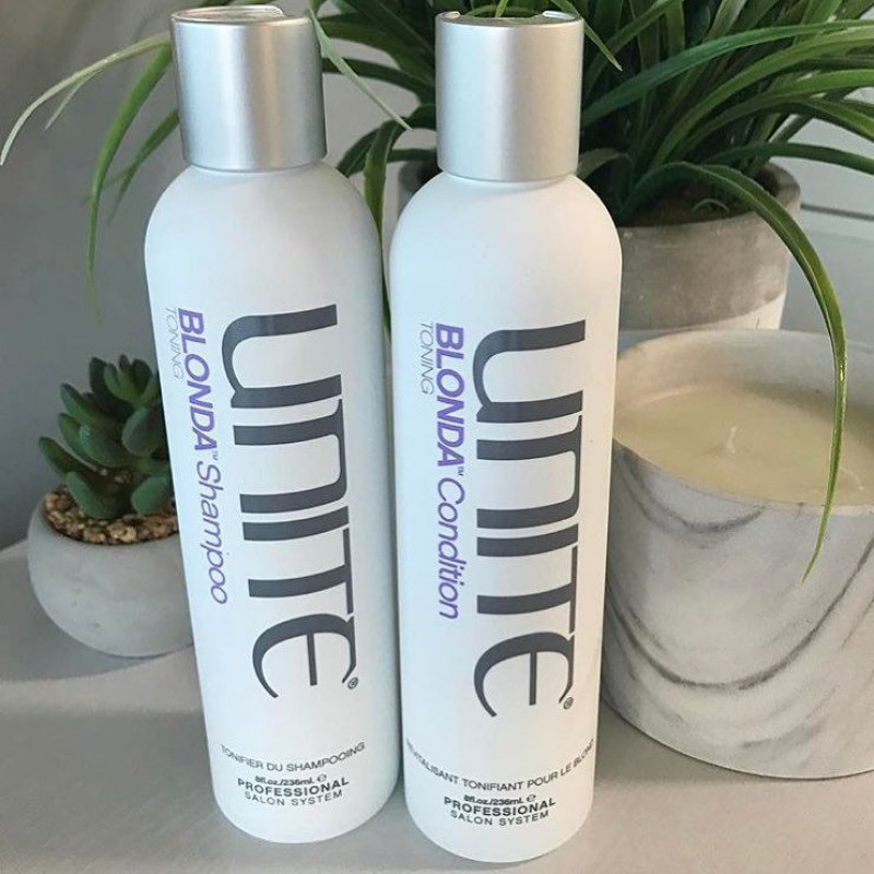 Support Blonde Locks with UNITE Hair’s Non-Toning Purple Shampoo and Conditioner: 