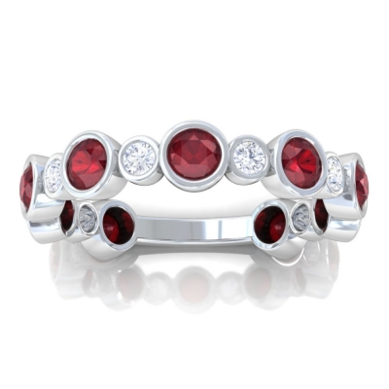 The 1.41cttw Diamond and Ruby Round Bezel Wedding Ring: 