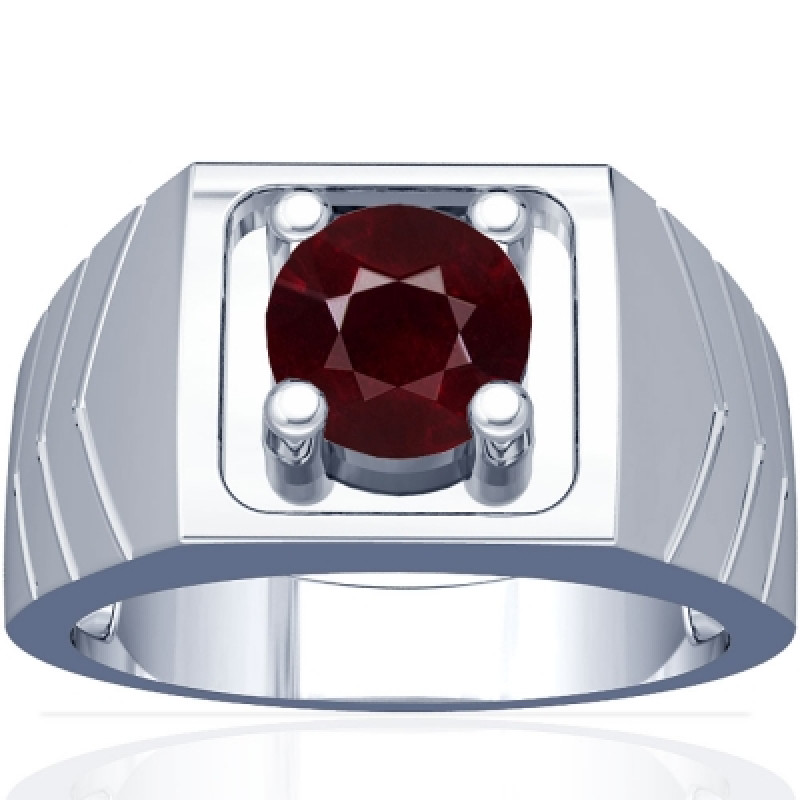 Statement Round Ruby Prong Set Ring for Him (4.68cts): 