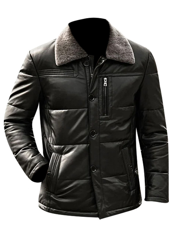 Mens Classic Puffer Style Leather Jacket