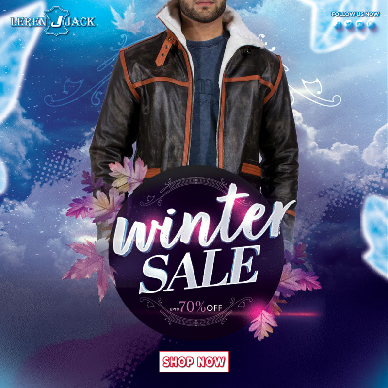 Mens Distressed Brown Shearling Leather Jacket: 