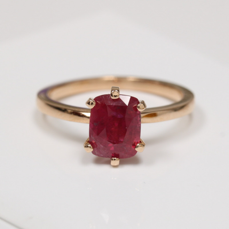 Untreated Cushion Ruby Beauty - 1.57ct Solitaire Ring: 