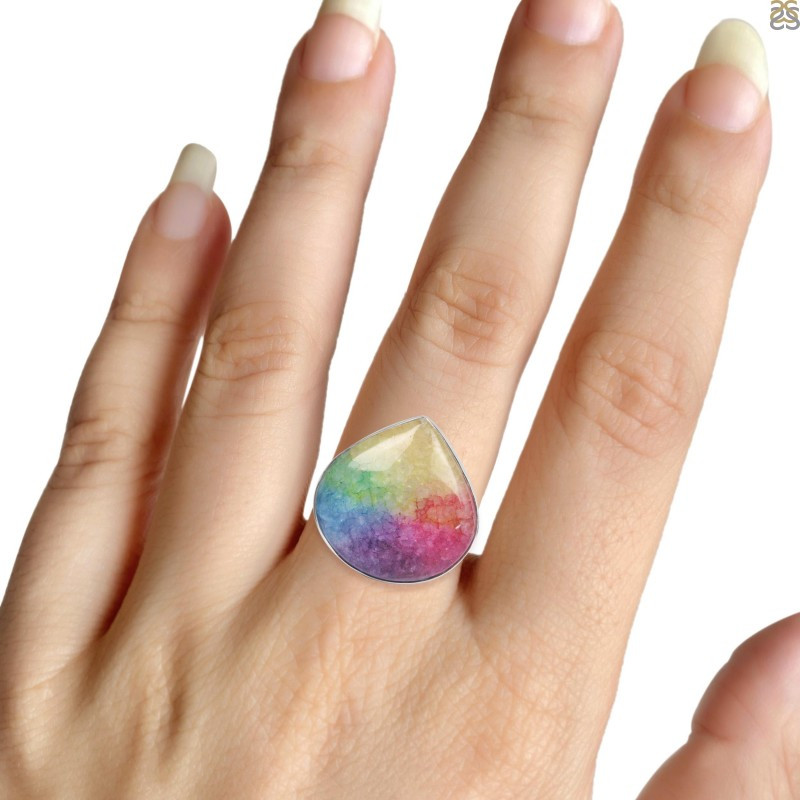 Genuine Rainbow Quartz Rings: Popularly Called As Angel Aura Quartz: 