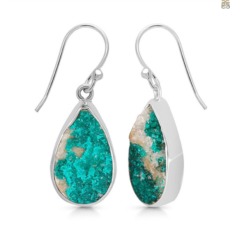 Dioptase Druzy Earrings - A Pair Of Elegance: 