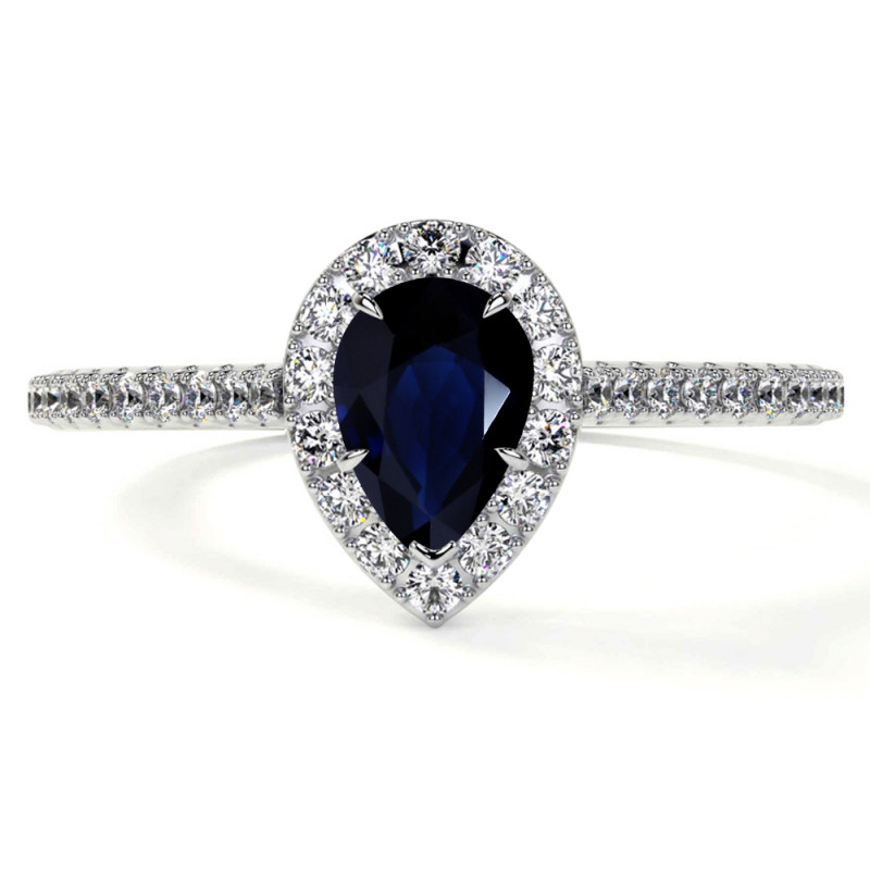 Sapphire Halo Ring (Pear Shape) with Pave Set Diamonds: 