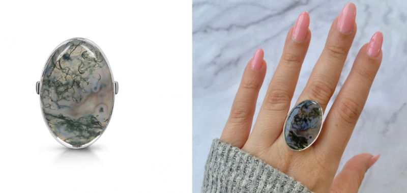 Unique Statement Moss Agate Ring Gallery: 