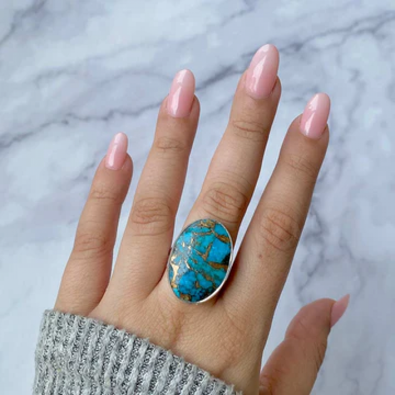 Statement Copper Turquoise Ring: The Bold Fusion of Elegance and Nature: 