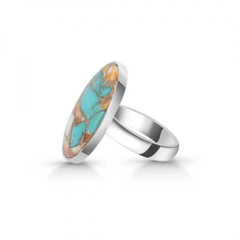 Coral Glow: Bold Oyster Turquoise Ring: 