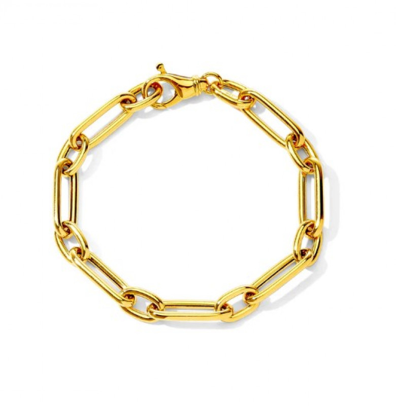 18K Rounded Paper Clip Gold Bracelet: 