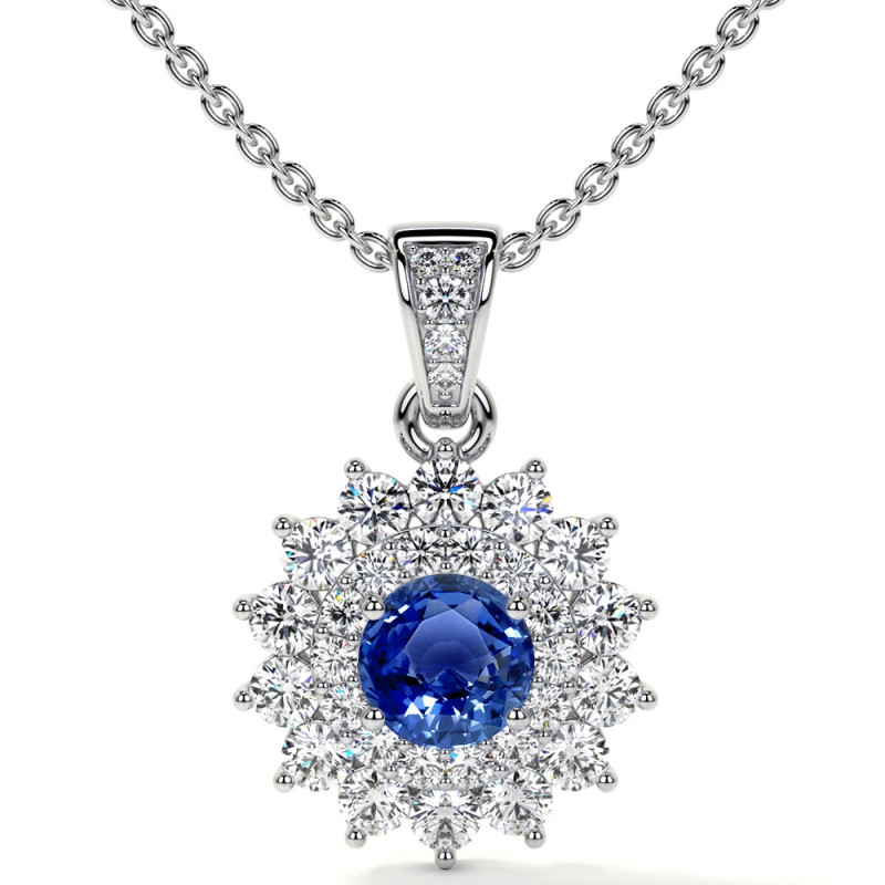 Dazzling Starburst Halo Pendant with Blue Sapphire Center: 