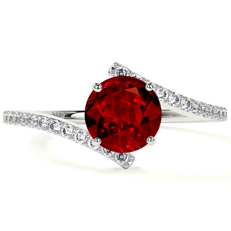 Ruby Round Bypass Women Ring With Prong Set Diamonds: 