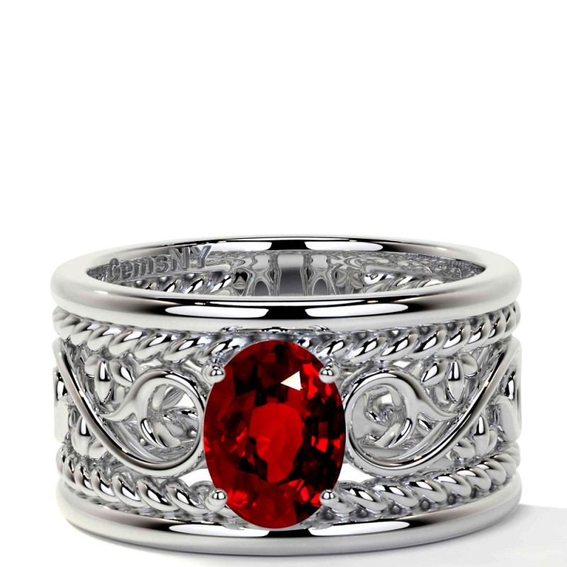 Ruby Oval Vintage Prong Set Untreated Solitaire Ring: 