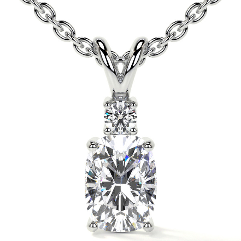 0.03cttw- Round Diamond With Lab Made Diamond Pendant: 